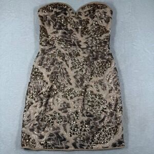 Soieblu Strapless Sweetheart Sequin Mini Dress Gold Animal Print Size M